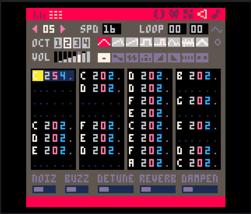 Screenshot showing the Pico 8 sound editor